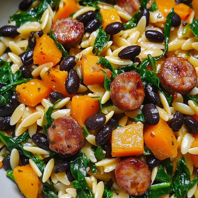 Butternut Squash and Black Bean Orzo with Sausage and Spinach