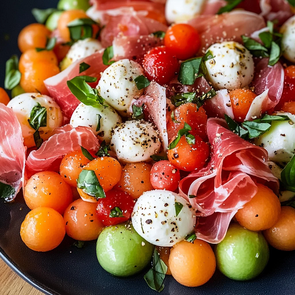 Caprese Melon Salad with Prosciutto and Mozzarella