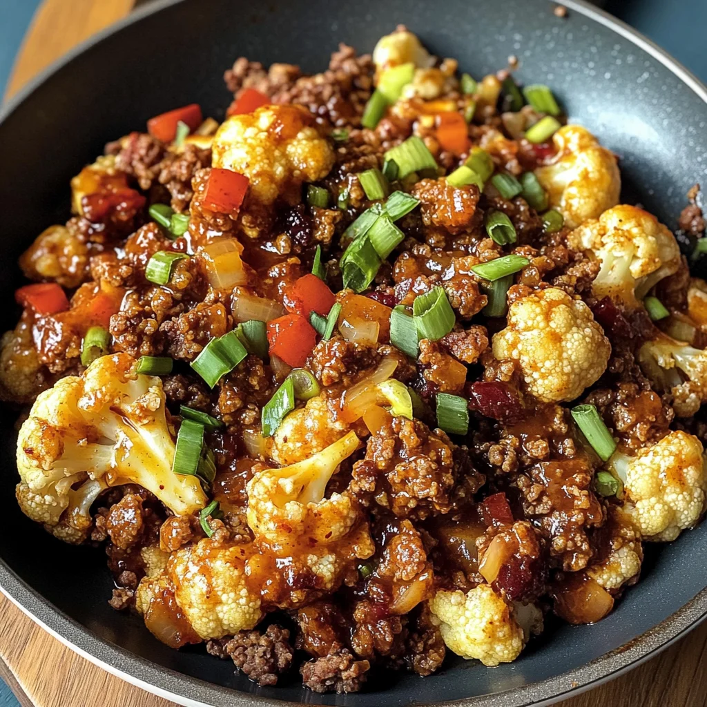 Crispy Chili Ground Beef and Cauliflower Skillet