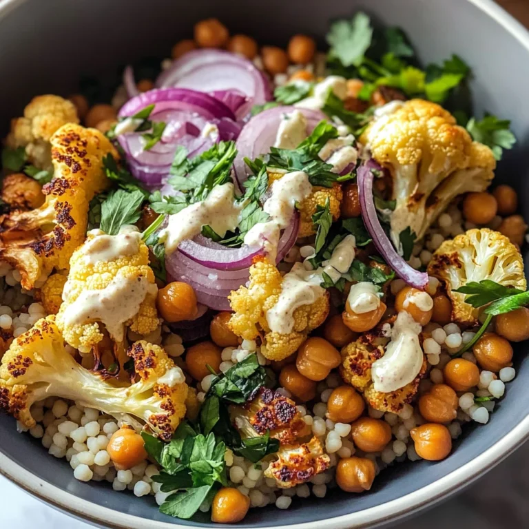 Roasted Cauliflower Salad with Tahini, Chickpeas & Pearl Couscous