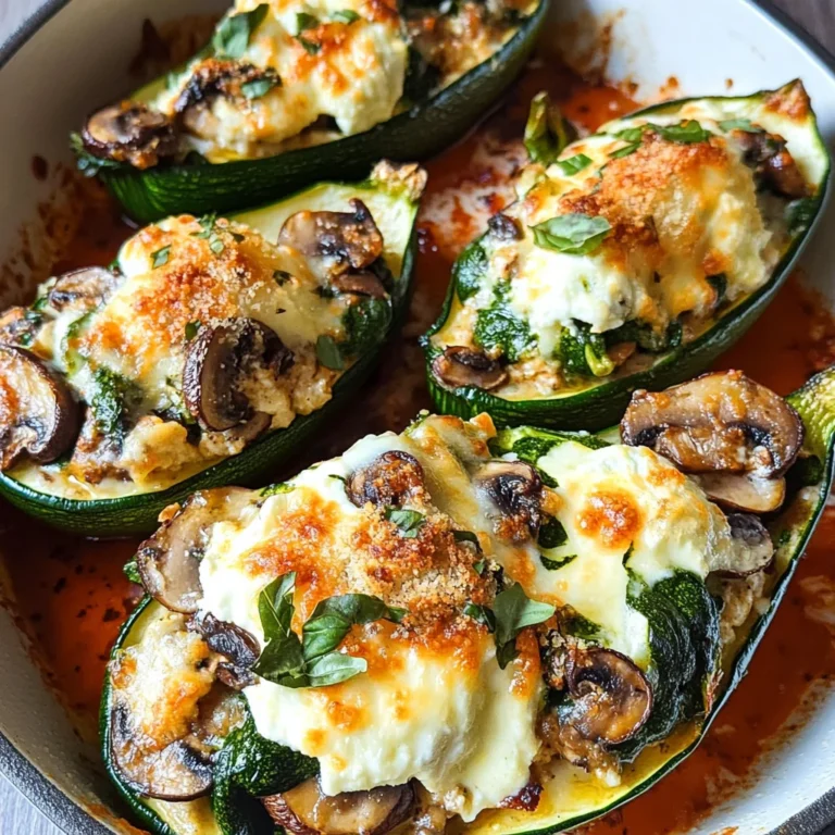 Spinach, Mushroom, and Ricotta Stuffed Zucchini Boats