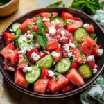 Watermelon Cucumber Salad with Strawberries and Feta