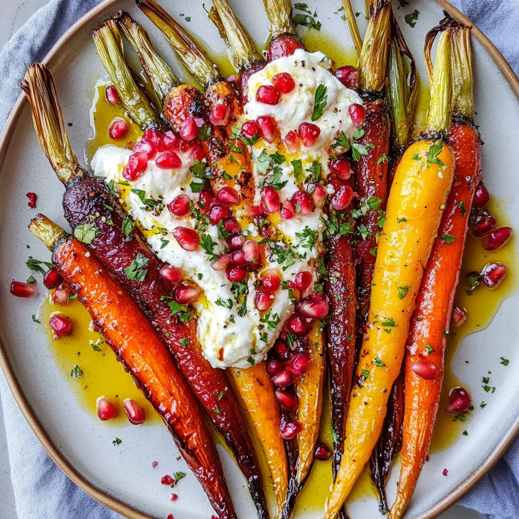 Honey Roasted Rainbow Carrots with Burrata and Pomegranate
