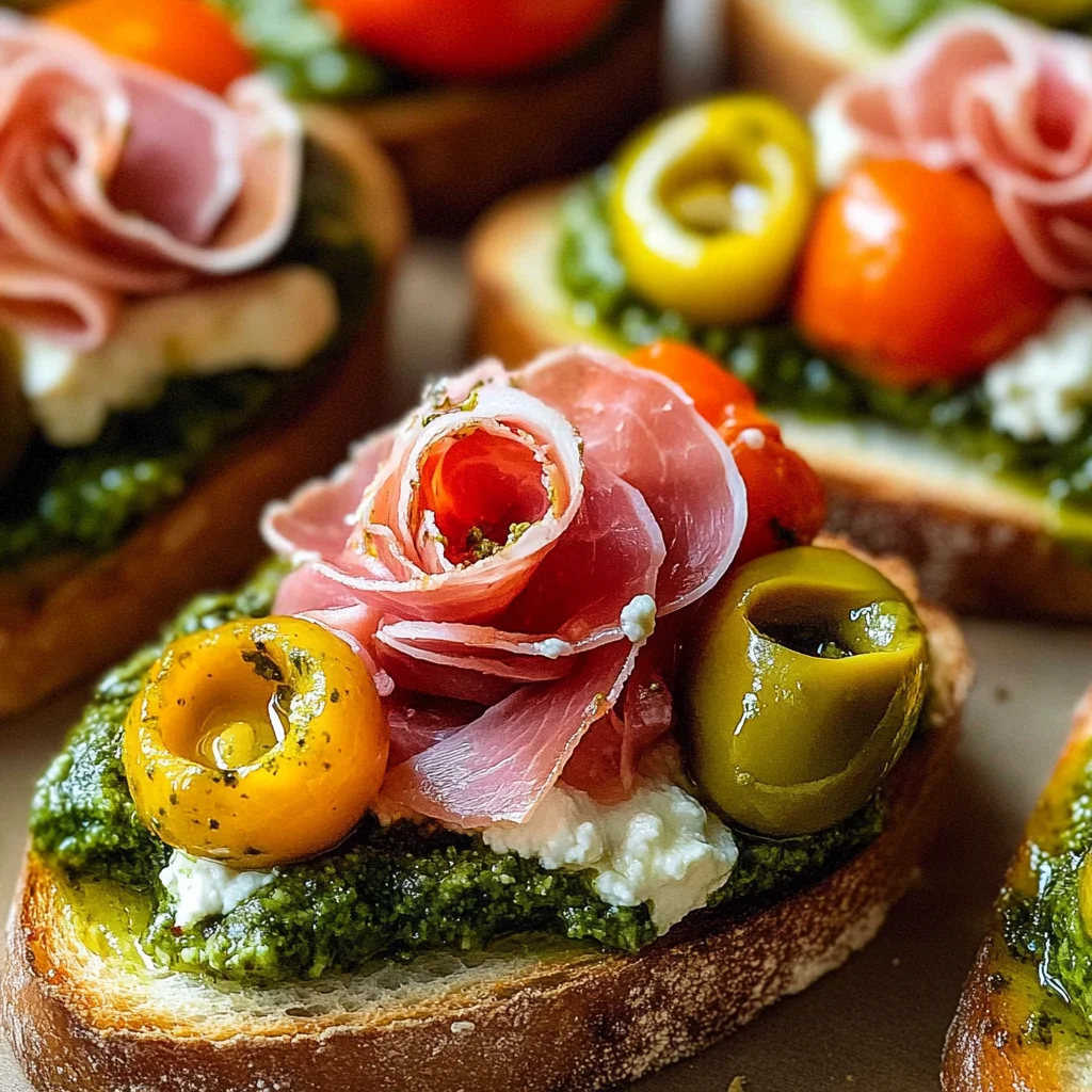 Tomato Crostini with Pesto and Ricotta