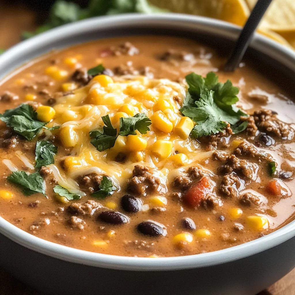 Creamy Cheesy Ground Beef Taco Soup Recipe