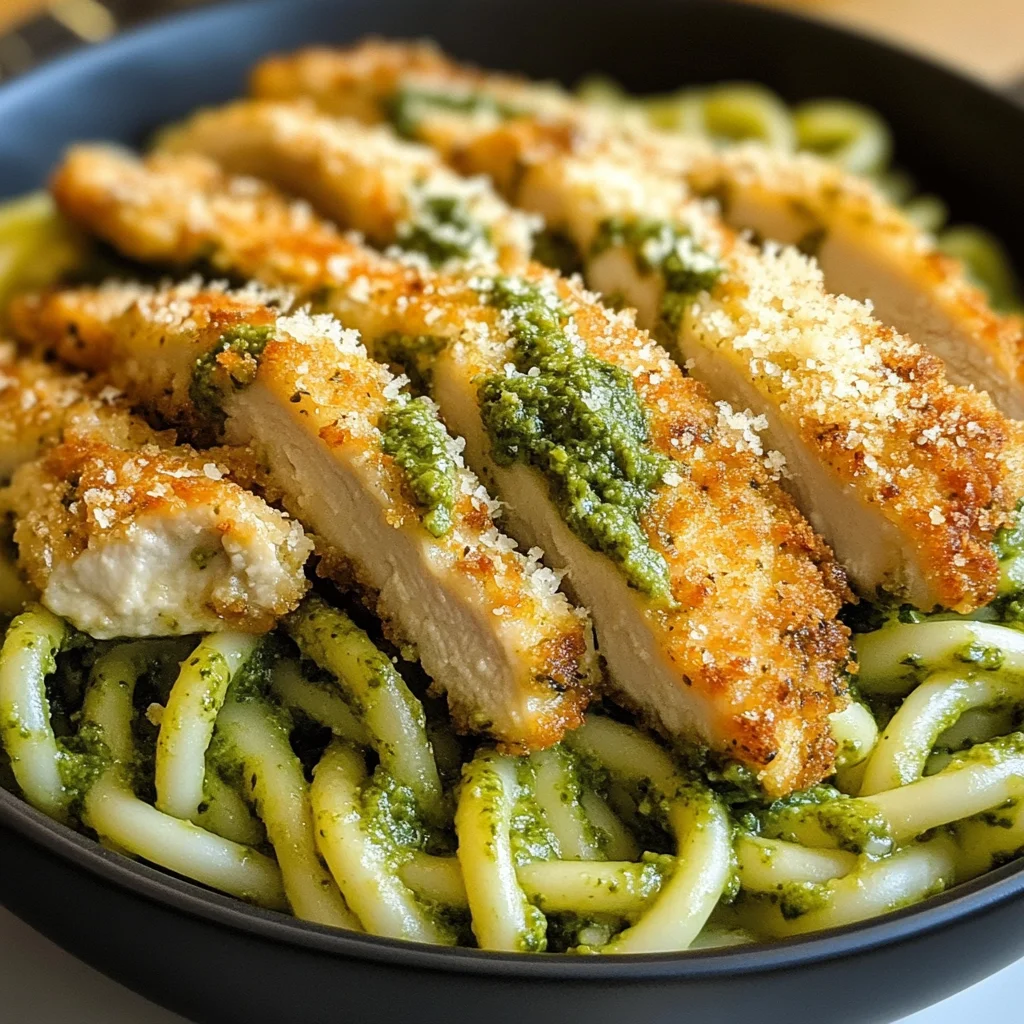 Pesto Pasta with Crispy Parmesan Chicken