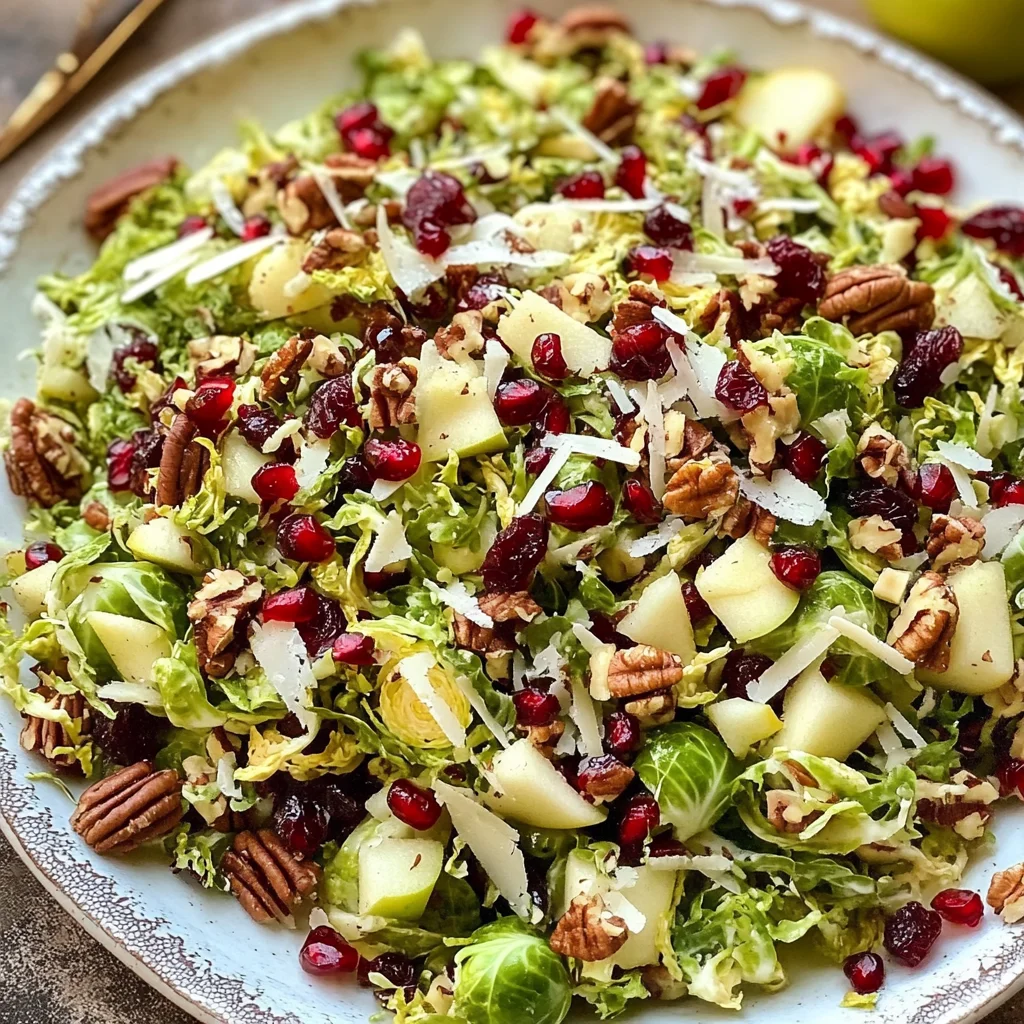 Shaved Brussels Sprout Salad with Pomegranate and Candied Pecans