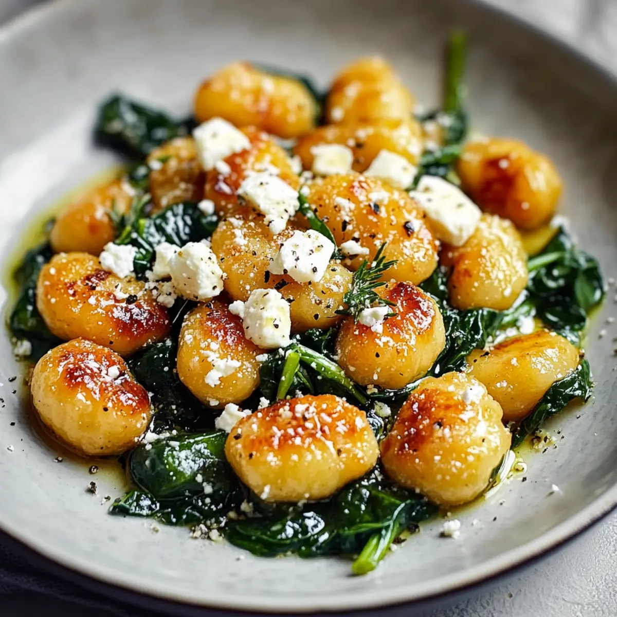 Crispy Gnocchi with Spinach and Feta