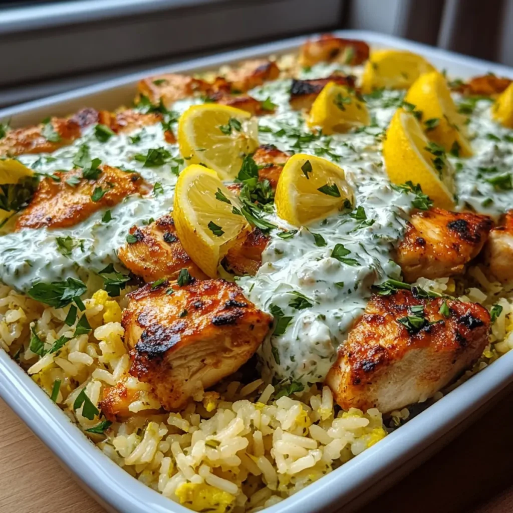Dump And Bake Chicken Tzatziki Rice