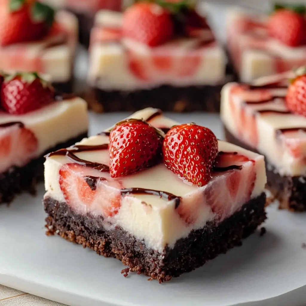 Strawberry Cheesecake Bars with Fudgy Brownie Crust