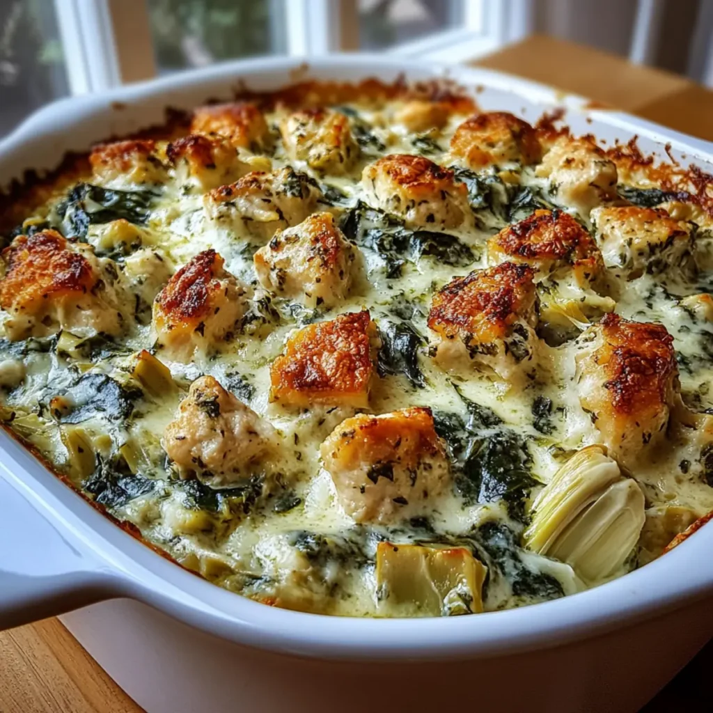 High Protein Spinach And Artichoke Chicken Casserole