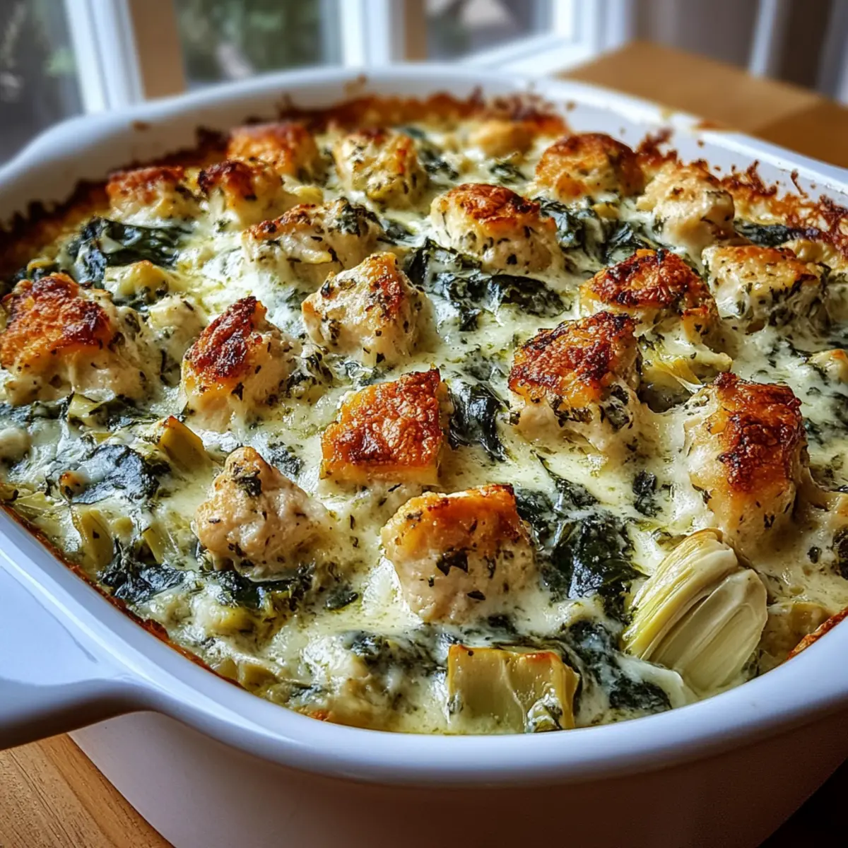 High Protein Spinach And Artichoke Chicken Casserole