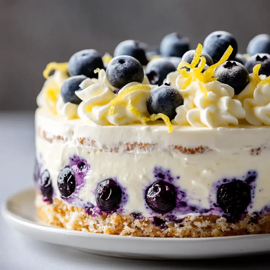 No Bake Lemon Dazzling Blueberry Cream Cake