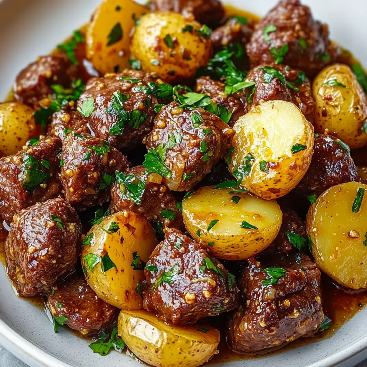 Crockpot Garlic Butter Beef Bites With Potatoes