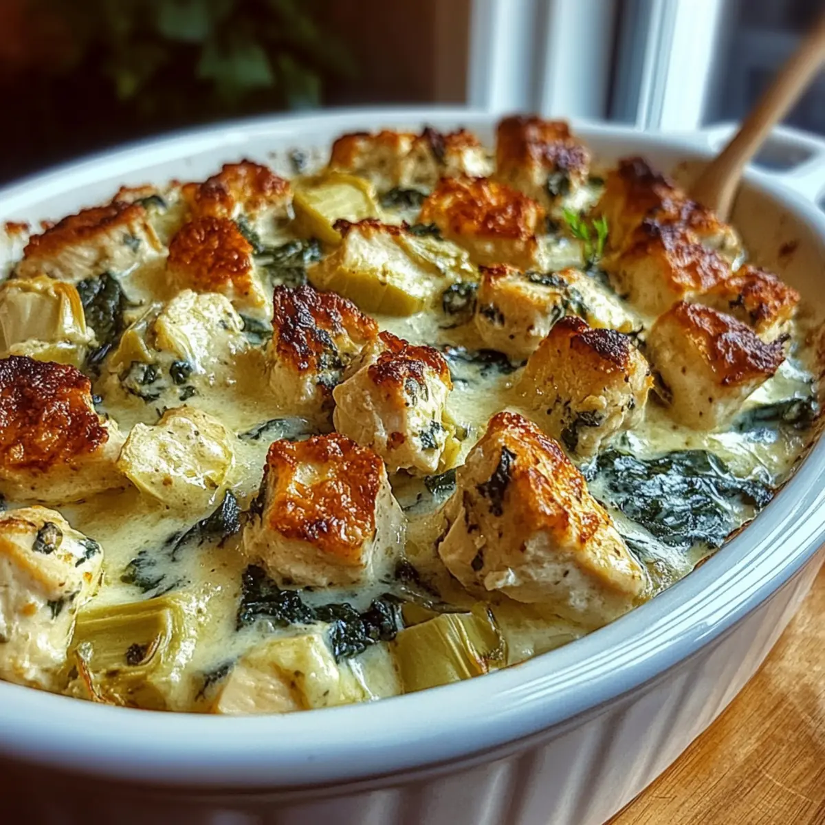 High Protein Spinach And Artichoke Chicken Casserole