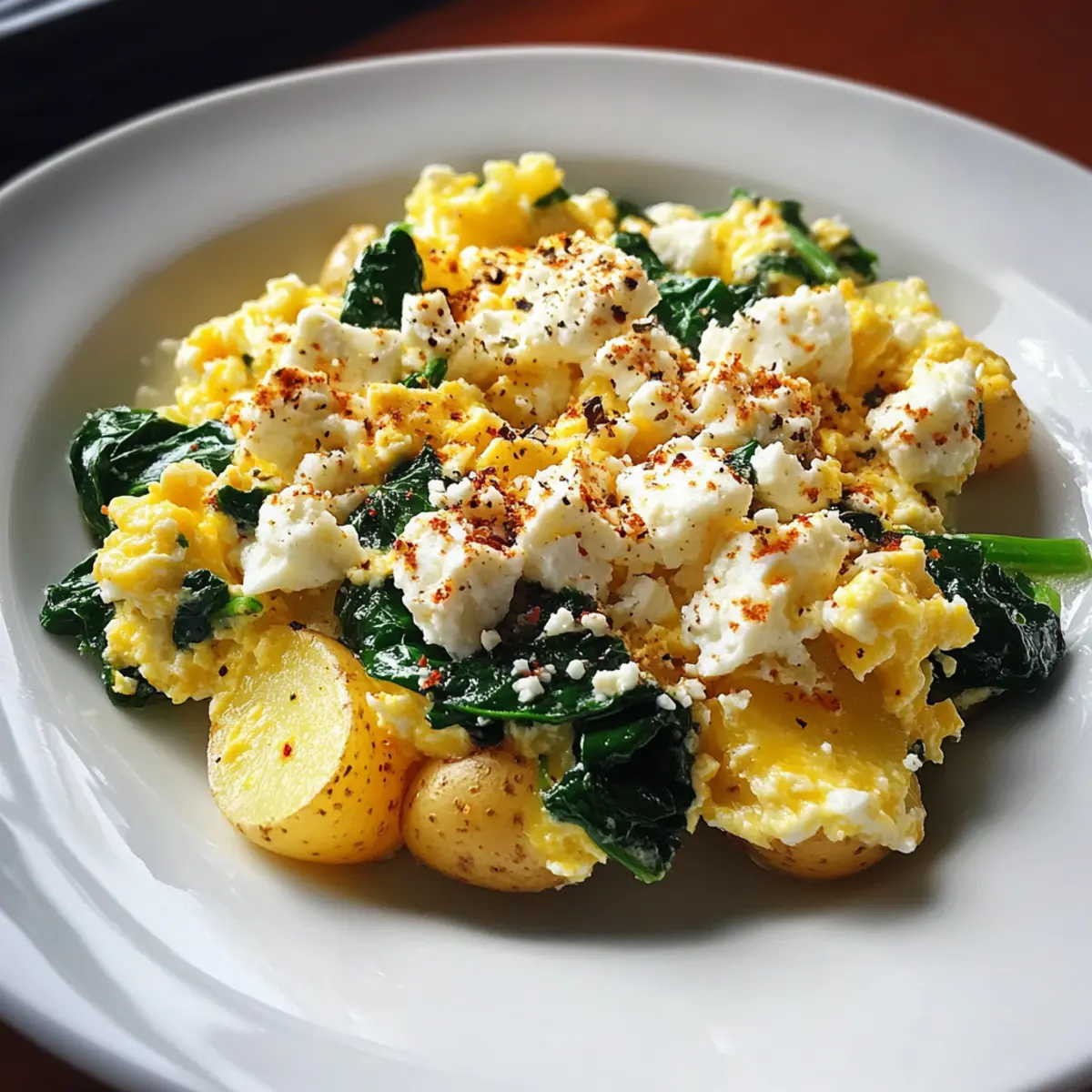 Quick & Easy Spinach & Feta Potato Egg Scramble That Feels Comforting and Fresh
