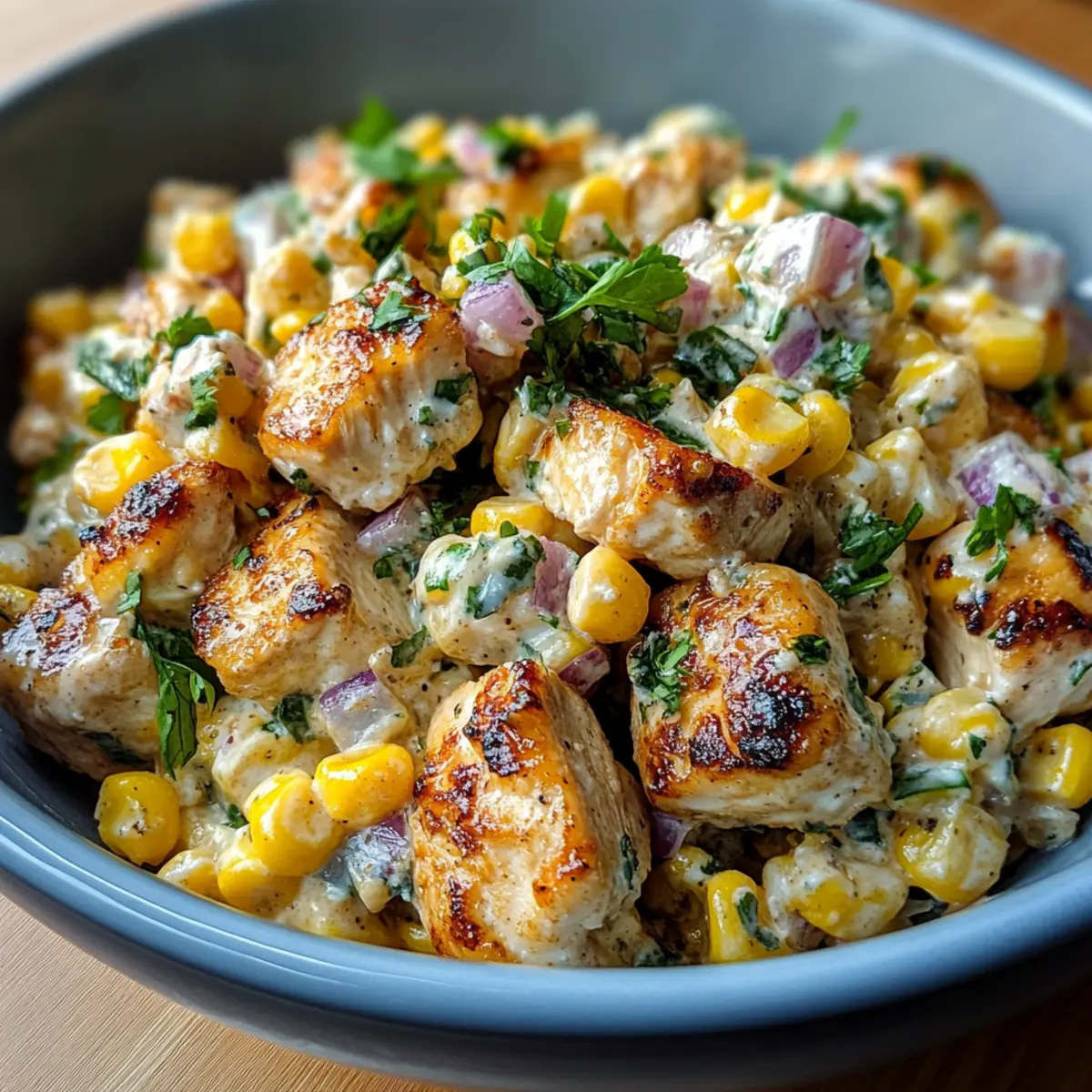 High Protein Chicken Street Corn Salad Fresh Creamy Low Calorie