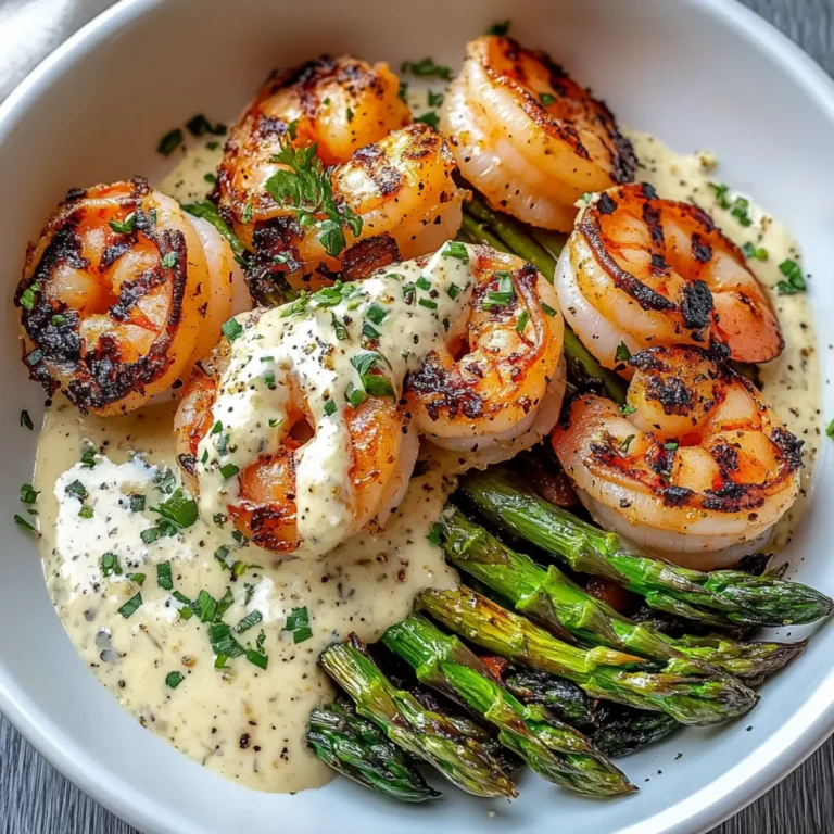 Grilled Shrimp Bowl with Asparagus & Creamy Garlic Sauce