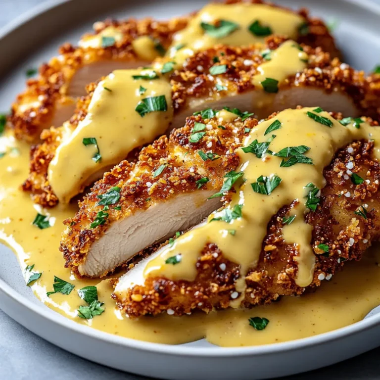 Pretzel Crusted Chicken With Cheddar Mustard Sauce