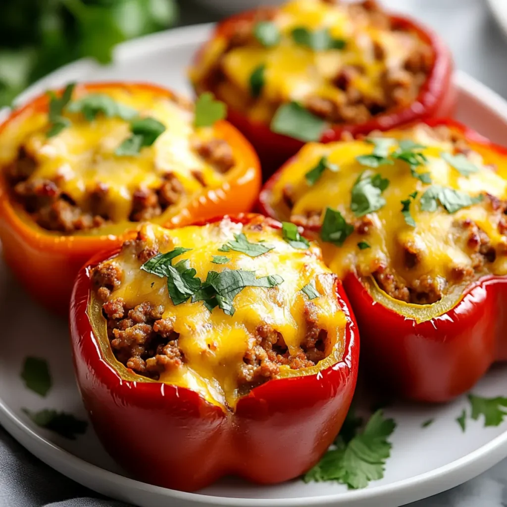 Low Carb Cottage Cheese Taco Stuffed Peppers (Cheesy, Easy Weeknight Dinner)