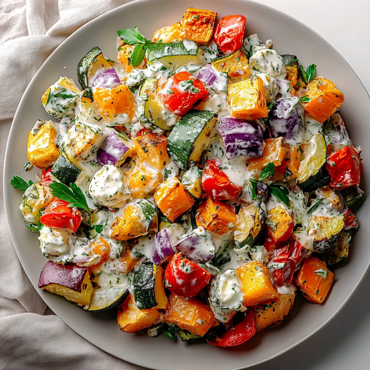 Roasted Veggie & Whipped Cheese Salad (Warm, Creamy, Comfort-Style Favorite)