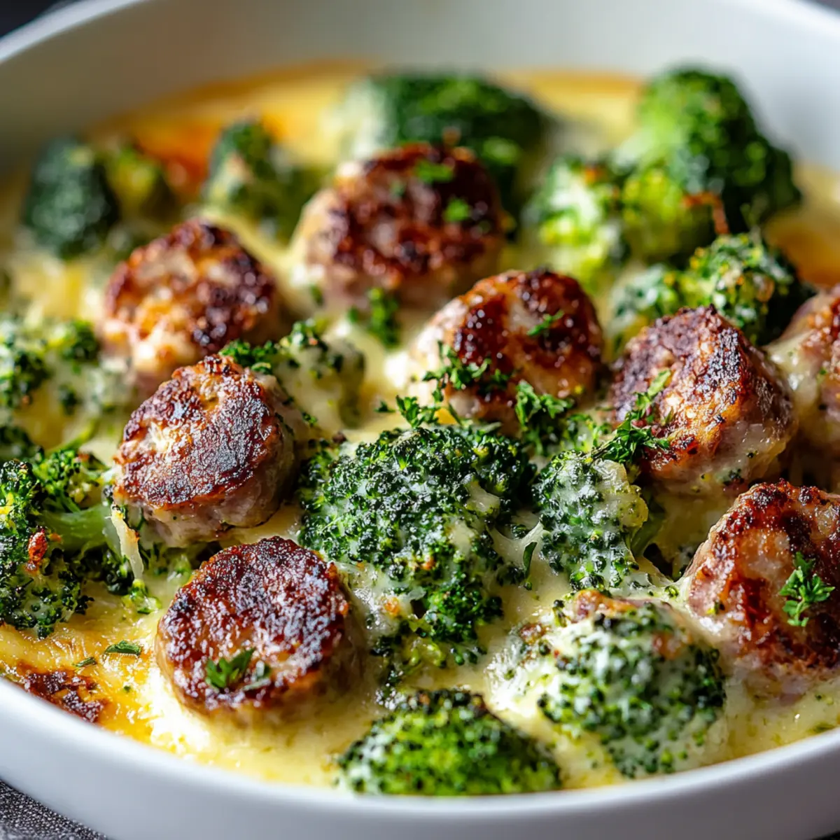 Keto Broccoli And Cauliflower Au Gratin With Sausage