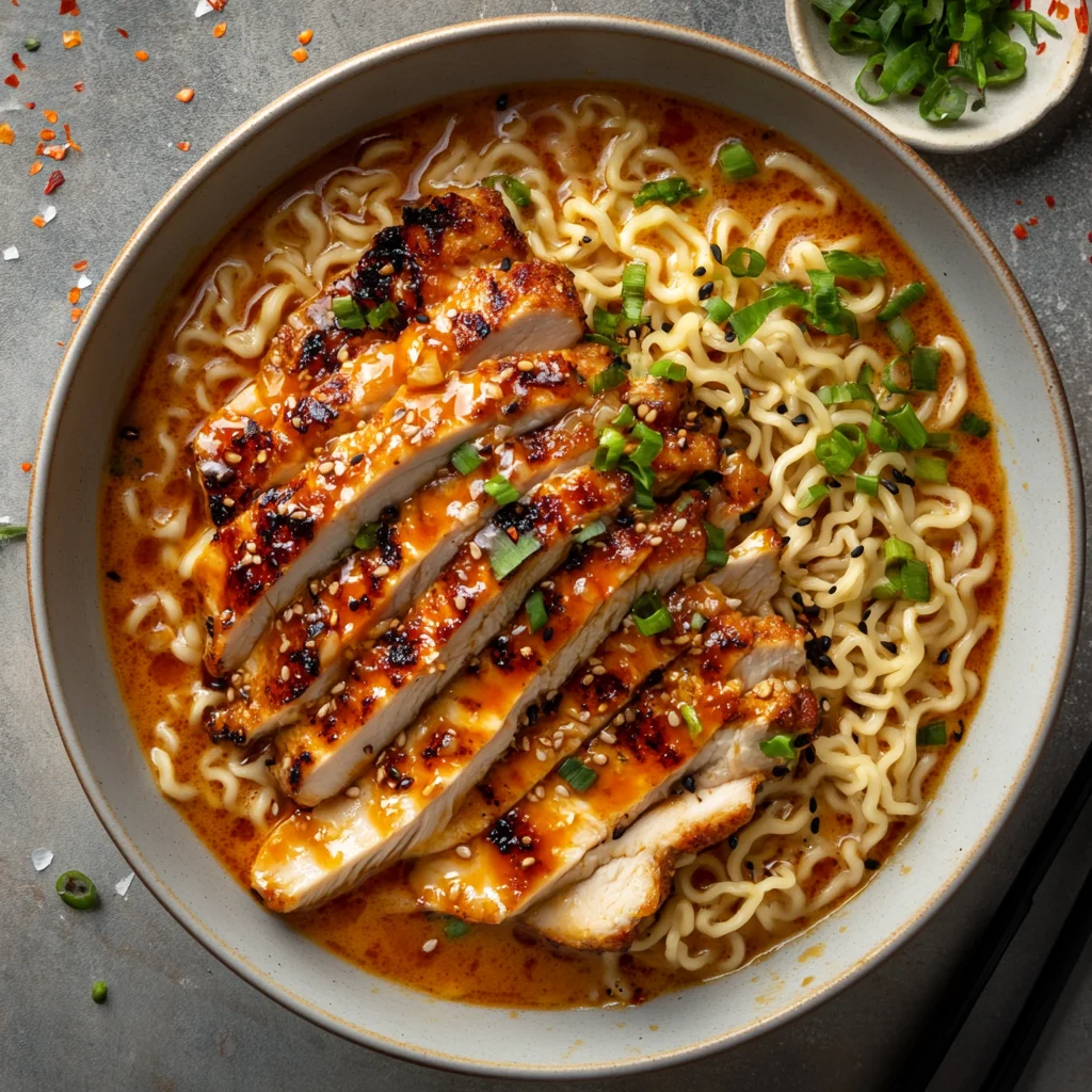 Fiery Chicken Ramen with Creamy Garlic Sauce: Cozy Delight