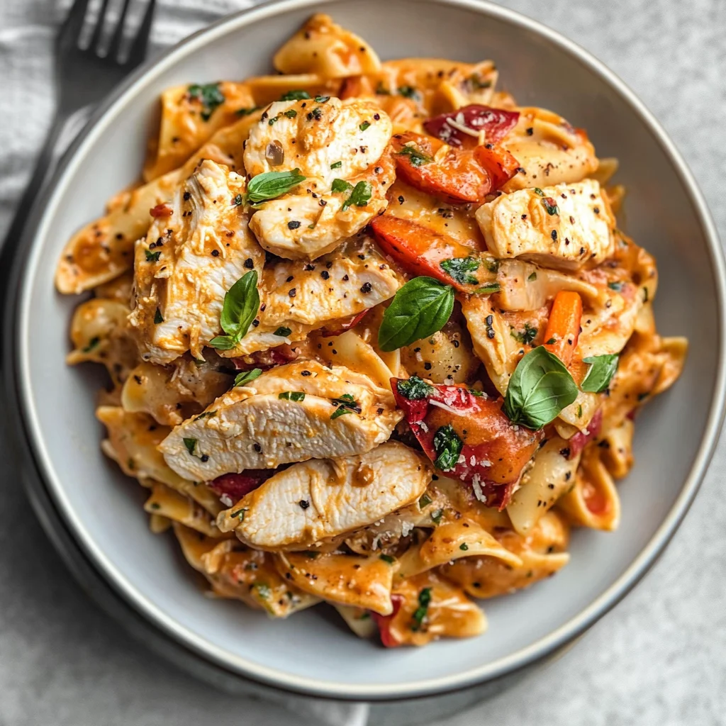 Creamy, Spicy Chicken Pasta with Summer Vegetables: Comfo…