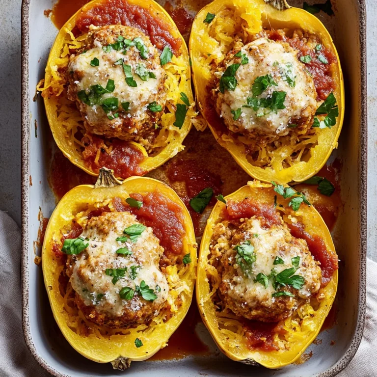 Garlic Butter Chicken Meatballs Stuffed In Spaghetti Squa…