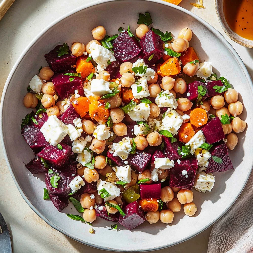 Chickpea, Beet & Feta Salad with Lemon-Garlic Vinaigrette…