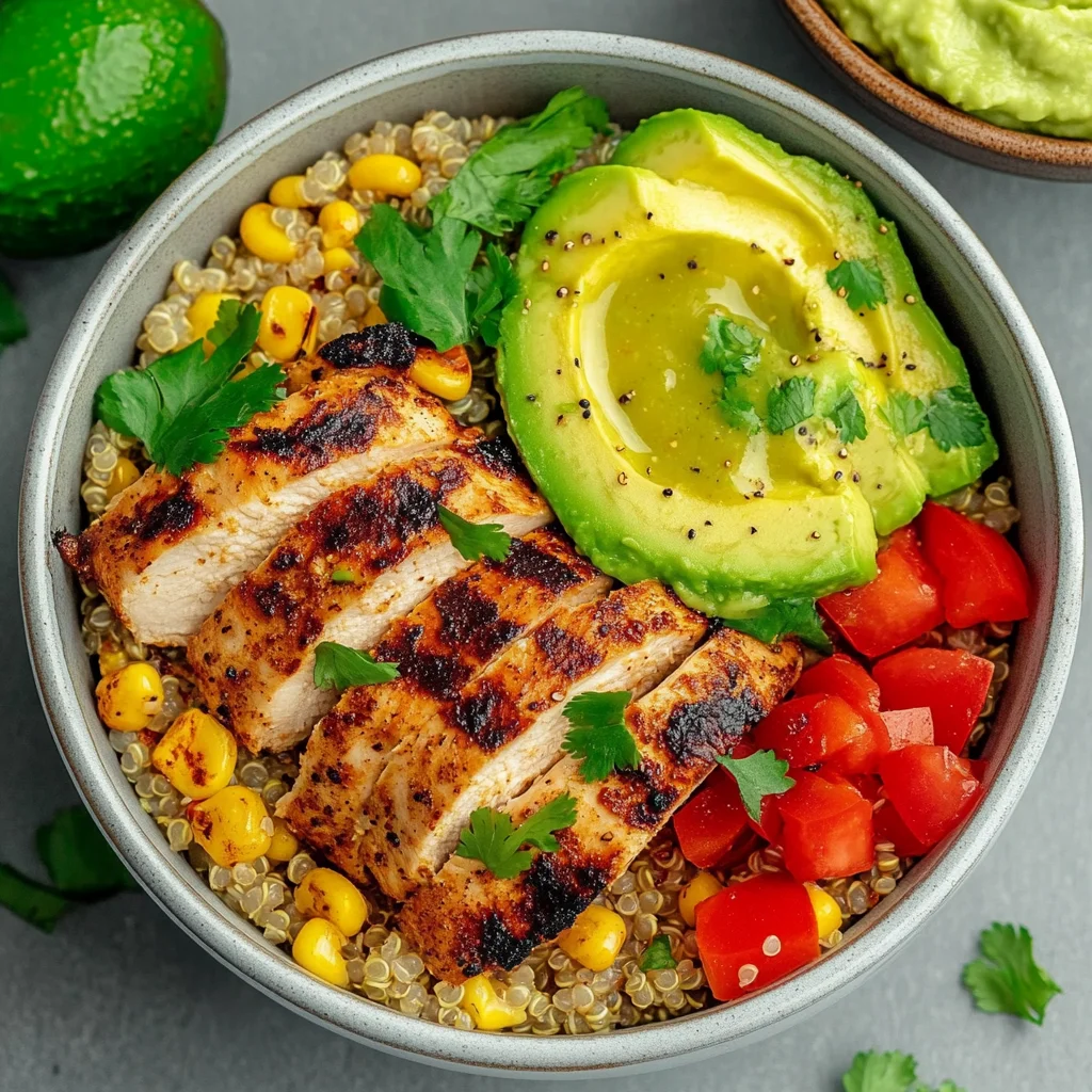 Grilled Chicken Quinoa Bowls with Avocado Sauce Delight!
